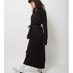 Baserange Shaw Long Sleeve Ribbed Cotton Kaftan Black Maxi Dress | Size Small